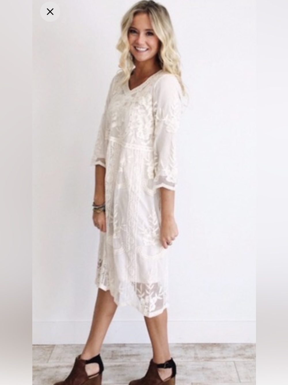 Roolee Cream Embroidered Maxi Dress size medium